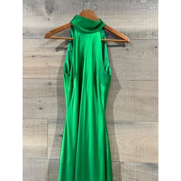 FRAME Draped Neck Tie Halter Bright Peridot silk Dress Size S